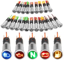 8mm Spia Led Luce Auto Simbolo Lampada Indicatore Pannello Metallo 12-36V