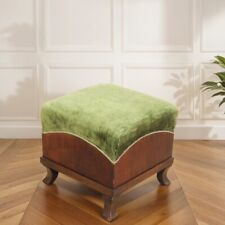 Sgabello poggiapiedi stile antico in legno pouf con tessuto Verde epoca 900 