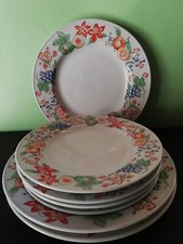 RICHARD GINORI PIATTI PIANI DESSERT FIORI FRUTTA D'AUTUNNO PORCELLANA BIANCA 