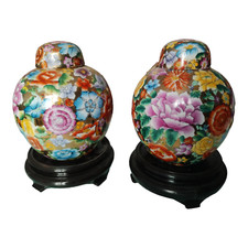 ANTICO PORCELLANA Ceramica VASO POTICHE coppia HAND PAINTED KUTANI Flower CHINA