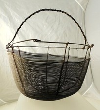 ANTICO CESTINO IN FILO DI FERRO INTRECCIATO A MANO X UOVA O INSALATA