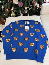 Maglione MOSCHINO COUTURE rosa orsacchiotto testa cotone lavorato a maglia taglia S prezzo di listino £ 365