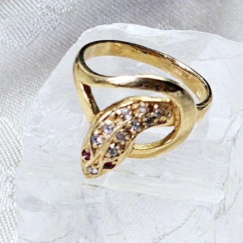 Bague serpent plaqué - or, rubis