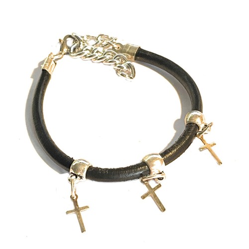 Bracciale pelle nero con - bracciale,