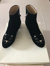 CHARLOTTE OLYMPIA ANKLE BOOTS KITTY DONNA N. 38 italiano COLORE NERO IN VELLUTO