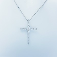 CIONDOLO CROCE IN ORO BIANCO 18 KT con DIAMANTI CERTIFICATI- Modello (Angel)