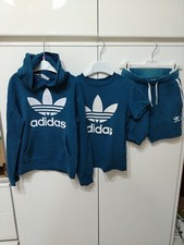 Completo Bambino Adidas Felpa Cappuccio Tshirts Bermuda Blu 6/7  Set  Stemma