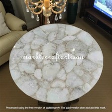 Consolle da tavolo caffè rotonda in agata bianca 12" scrivania bar arredo artistico fatto a mano