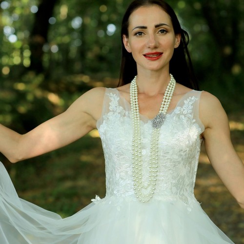 Collana lunga perla - bianco, tre