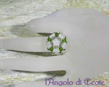 ANELLO artigianale fatto a mano hand made bianco verde perline Swarovski