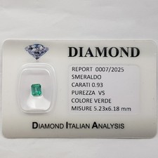SMERALDO TAGLIO EMERALD 0.93 CARATI CERTIFICATO in BLISTER