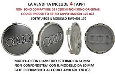 copri mozzi coprimozzi 61 mm per cerchi in lega audi a4 a3 a1 a6  q3 q5 tt tappi