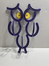 Appendiabiti/borsa a ferro di cavallo artigianale arte da parete viola/giallo gufo