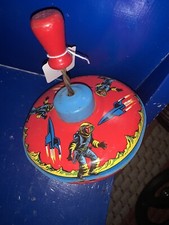 Vintage tin litho spaceman rocket spinning top Ohio Art