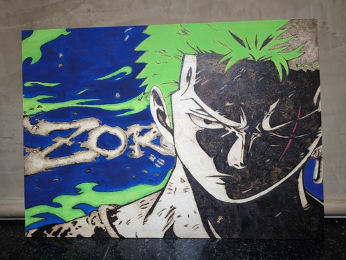 Quadro pirografia roronoa zoro - roronoa,