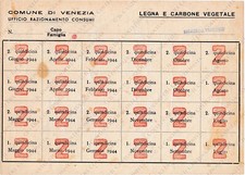 1944 VENEZIA Ufficio razionamento consumi legna carbone vegetale