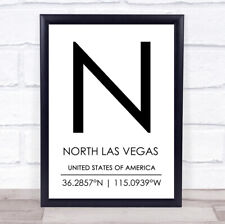 North Las Vegas United States Of America Coordinates Travel Quote Wall Art Print