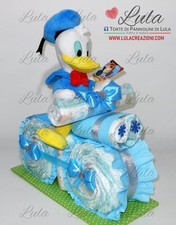 Torta Pannolini Moto Peluche Paperino Paperina idea regalo nascita baby shower