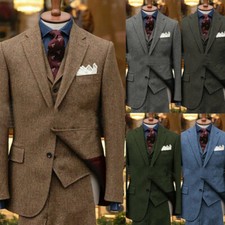 Tuta uomo tweed vintage 3 pezzi spina di pesce formale business matrimonio smoking ufficio