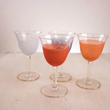 bicchieri vintage colorati con bordatura dorata, 4 pezzi