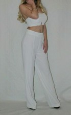 Completo donna abito crop top pantaloni bianco gessato elegante 36