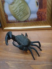 Antica statua bronzo CRAB statuina giapponese figura oggetto ornamento 6,7 pollici