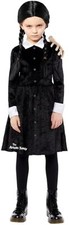 COSTUME E PARRUCCA CARNEVALE MERCOLEDI FAMIGLIA ADDAMS BAMBINA LICENZA UFFICIALE