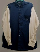 VTG 90s Nautica Colorblock Shirt XL Green Cream Golfer Logo Button Up Long Sleev