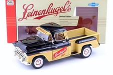 1:18 Auto World 1957 Chevrolet 3100 Stepside Pickup Leinenkugle's Birra nero e marrone