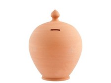 Salvadanaio in ceramica con forma rotonda grezza di cm 25 in terracotta