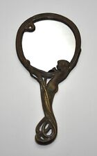Vecchio Specchio in bronzo primi del 900 forma ovale con donna sul manico