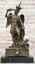 Statua San Michele Arcangelo Protettore In Bronzo Alta 15" Offerta Religiosa NR