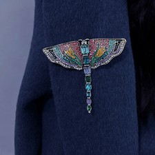 Énorme libellule broche Style Art déco nouveau arc-en-ciel baguette châle broche
