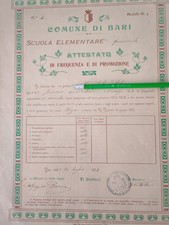 Antica Pagella Scolastica Anno 1903 Scuola Elem. femminile Bari