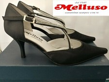 Melluso Scarpa Decoltè Donna in Pelle Raso Colore Nero MADE IN ITALY N°35 Nuovo
