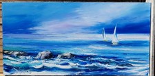 Mare calmo e vele, olio su tela, cm.50x100.