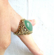 VECCHIO ANELLO CINESE IN FILIGRANA ARGENTO DORATO GIADA CHINA EXPORT VINTAGE