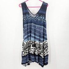 Abito tunica Desigual taglia XXL swing senza maniche gatto Lagenlook arte artistica da indossare 