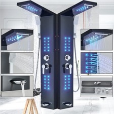 Acciaio inox Colonna Pannello doccia idromassaggio LED nero miscelatore doccetta