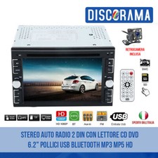 STEREO AUTO RADIO 2 DIN CON LETTORE CD DVD 6.2" POLLICI USB BLUETOOTH MP3 MP5 HD