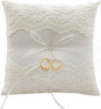 Cuscino per Fedi Nuziali, Con Pizzo E Fiore, Cuscino Porta Anelli Ricamato Flore