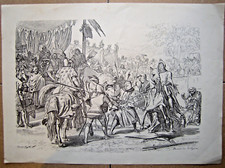 STAMPA ANTICA Medioevo Gazzotto Bernati - Soldati in battaglia con spade e scudi