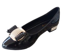 Scarpe Ballerine Donna Lucide Fiocco Fibbia Oro Nero