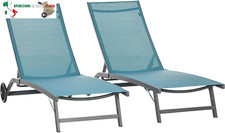 Set 2 Lettini da Giardino con Schienale Reclinabile su 5 Livelli, Lettini Sdraio