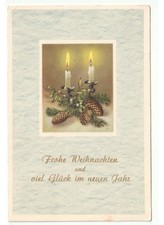 1957 centrotavola candele pigne vischio rami abete cartolina Natale Weihnachten