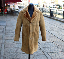 Cappotto pelle scamosciato beige vintage imbottito collo montone taglia XL