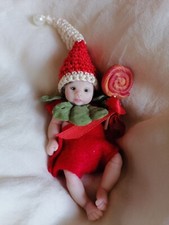 Bambola neonato posizionabile 8cm reborn ooak polymer clay baby doll miniature