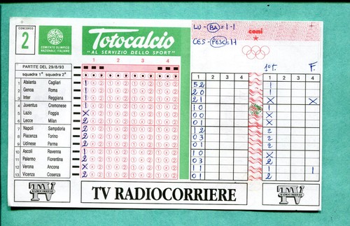 Schedina totocalcio del - schedina,