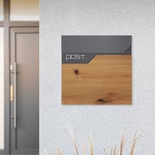 Cassetta postale acciaio inox antracite aspetto legno tubo giornali 37x37x11 cm