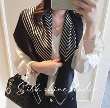 Sciarpa quadrata elegante a righe bianche e nere 100% seta di gelso - eleganza senza tempo